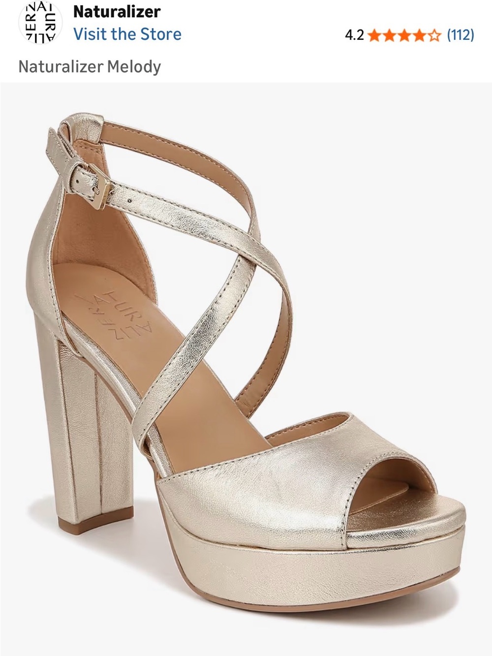 Naturalizer Metallic Champagne Crisscross Platform Sandal
